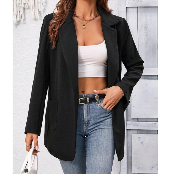 Classic Open Front Pockets Minimalist Jacket Blazer - Picture 5 of 13